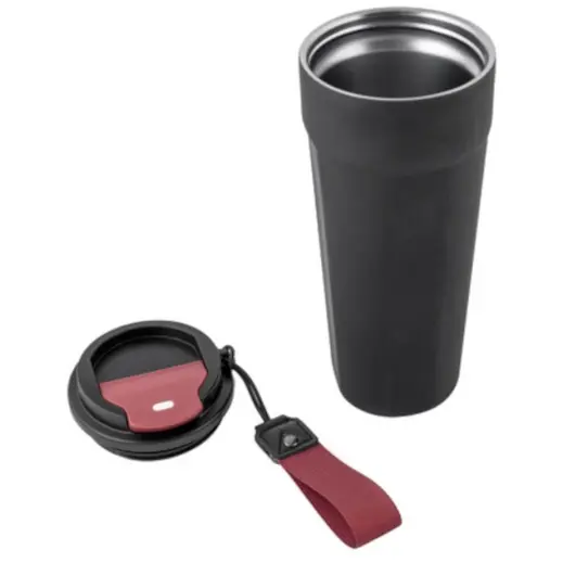 600ml Maverick SS Double Wall Mug Black-Maroon Open